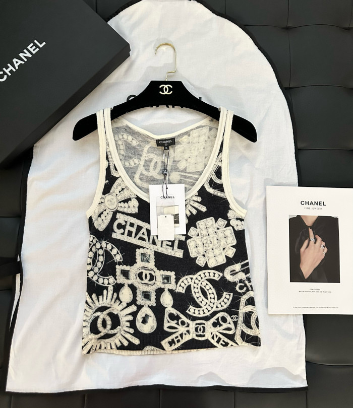 NIGO Chanel Women's Summer Fashion Trend Pattern Printed Round Neck Sleeveless Straight Top Vest #nigo78413
