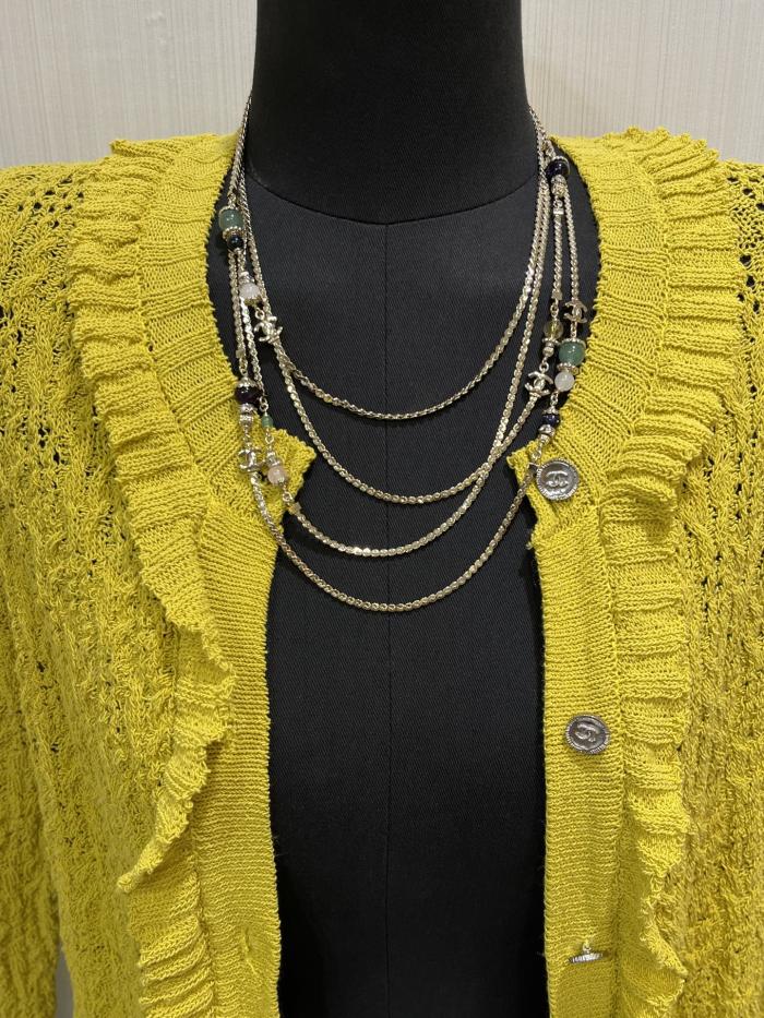 NIGO Chanel Women's Fashion Classic Double C Colorful Multi Color Crystal Multi Layer Necklace Sweater Chain Jewelry Accessories #nigo78419