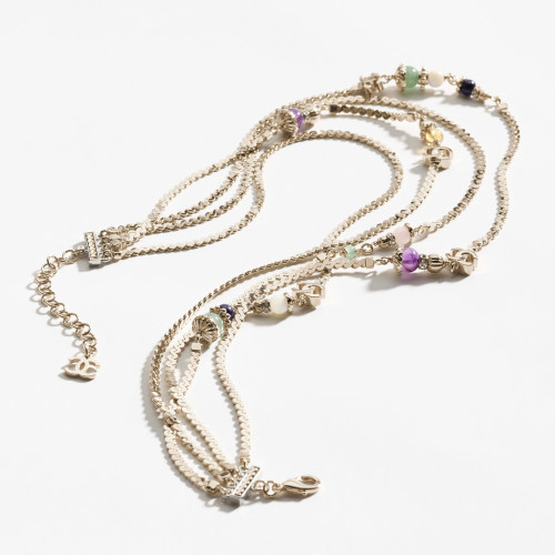 NIGO Chanel Women's Fashion Classic Double C Colorful Multi Color Crystal Multi Layer Necklace Sweater Chain Jewelry Accessories #nigo78419