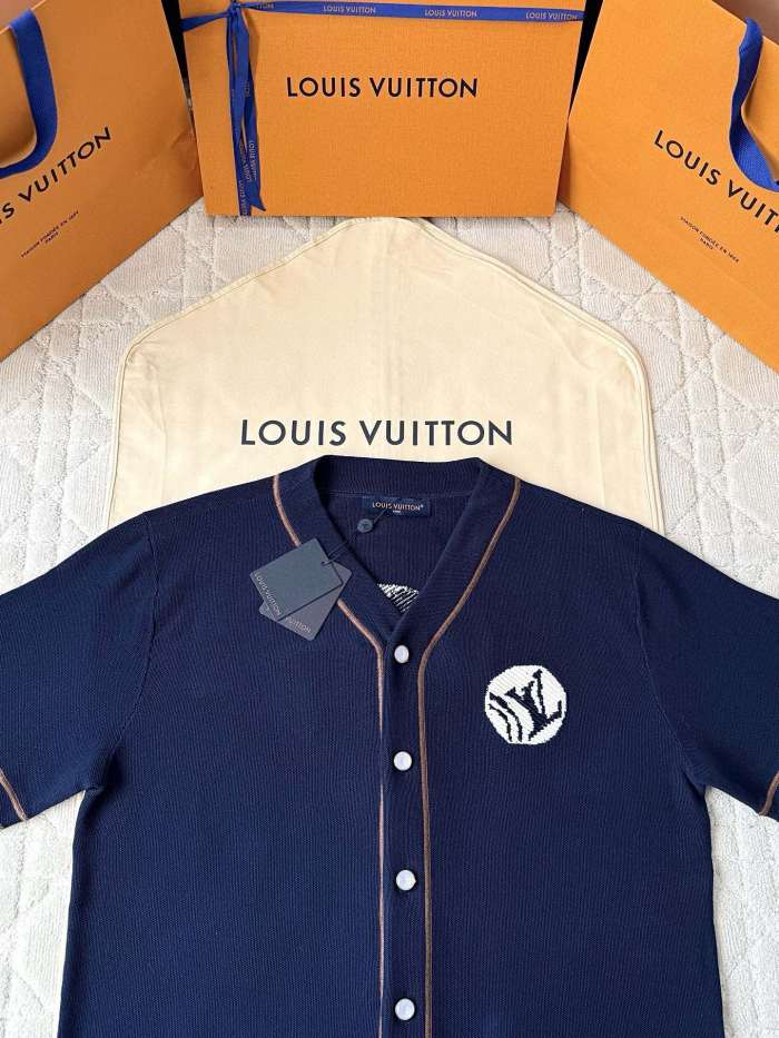 NIGO Louis Vuitton Men's Summer Fashion Casual Single Breasted Embroidered Pattern Short Sleeved Knitted Baseball Shirt #nigo78426