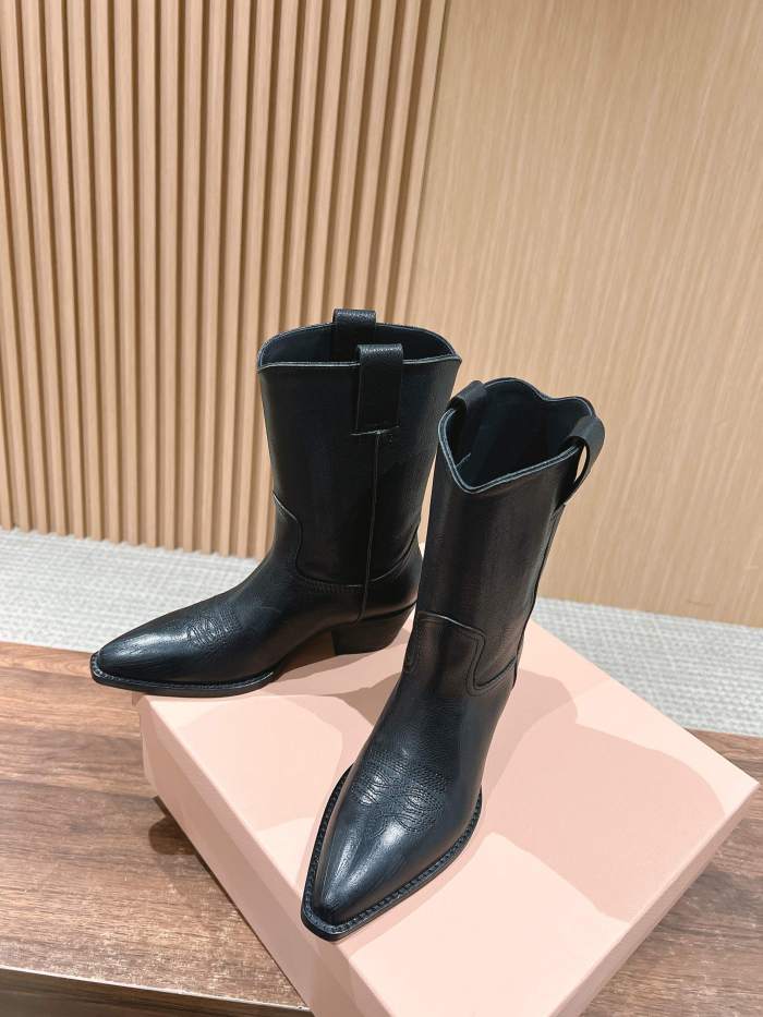 NIGO MiuMiu Women's Autumn/winter Fashion Classic Solid Color Retro Leather Pointed Toe High Heel High Boot Shoes #nigo78435