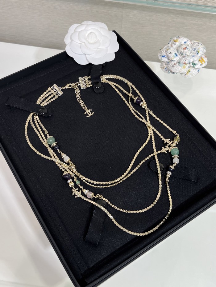 NIGO Chanel Women's Fashion Classic Double C Colorful Multi Color Crystal Multi Layer Necklace Sweater Chain Jewelry Accessories #nigo78419