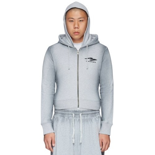 NIGO Mowalola Men's Fall And Winter Gray Dirty White Do Old Doublelayer Hooded Zipper Short Sweater High Street Casual Trend Jacket Ngvp #nigo2413