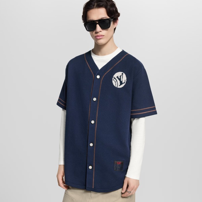 NIGO Louis Vuitton Men's Summer Fashion Casual Single Breasted Embroidered Pattern Short Sleeved Knitted Baseball Shirt #nigo78426