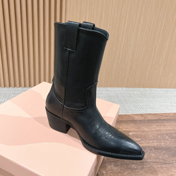 NIGO MiuMiu Women's Autumn/winter Fashion Classic Solid Color Retro Leather Pointed Toe High Heel High Boot Shoes #nigo78435