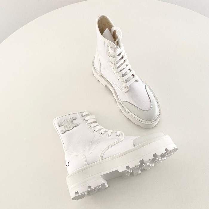 NIGO Celine Bulky Women's Solid Color Comfortable Leather Thick Sole Lace-Up Mid-Length Boots Shoes #nigo73715