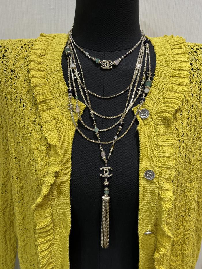 NIGO Chanel Women's Fashion Classic Double C Colorful Multi Color Crystal Multi Layer Necklace Sweater Chain Jewelry Accessories #nigo78419
