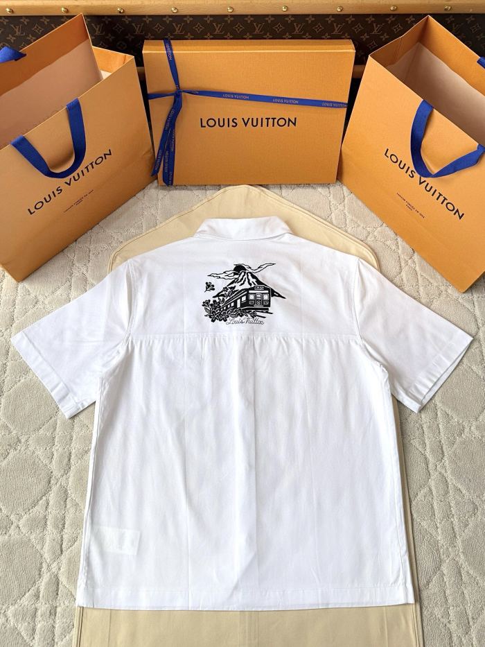 NIGO Louis Vuitton Men's Summer Casual Collared Single Breasted Letter Embroidered Short Sleeved Shirt #nigo78427