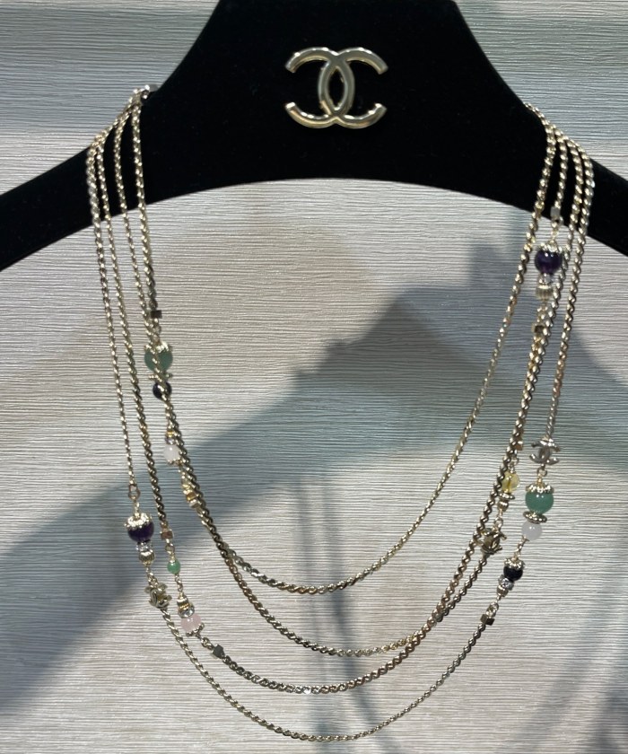 NIGO Chanel Women's Fashion Classic Double C Colorful Multi Color Crystal Multi Layer Necklace Sweater Chain Jewelry Accessories #nigo78419