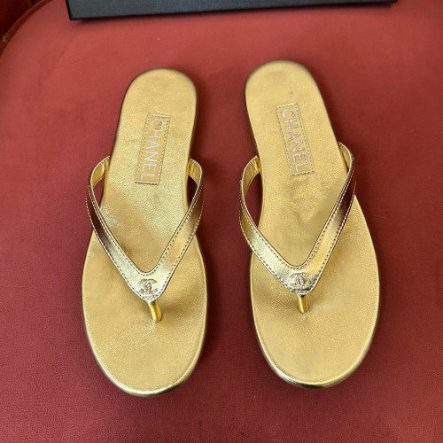 NIGO Chanel Women's Summer Fashion Casual Simple Round Toe Open Toe Leather Thong Sandals Shoes #nigo78433