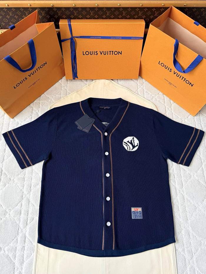 NIGO Louis Vuitton Men's Summer Fashion Casual Single Breasted Embroidered Pattern Short Sleeved Knitted Baseball Shirt #nigo78426