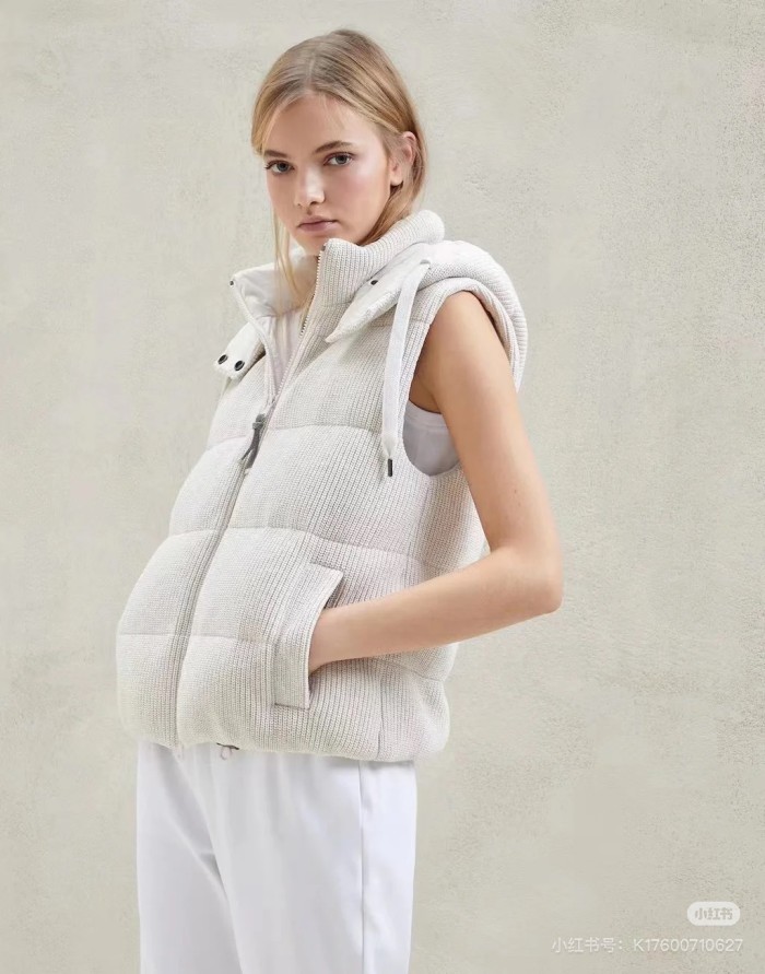 NIGO Brunello Cucinelli Women's Fall/winter Cotton British Ribbed Knit Down Vest Hooded Drawstring Sleeveless Jacket Ngvp #nigo2417
