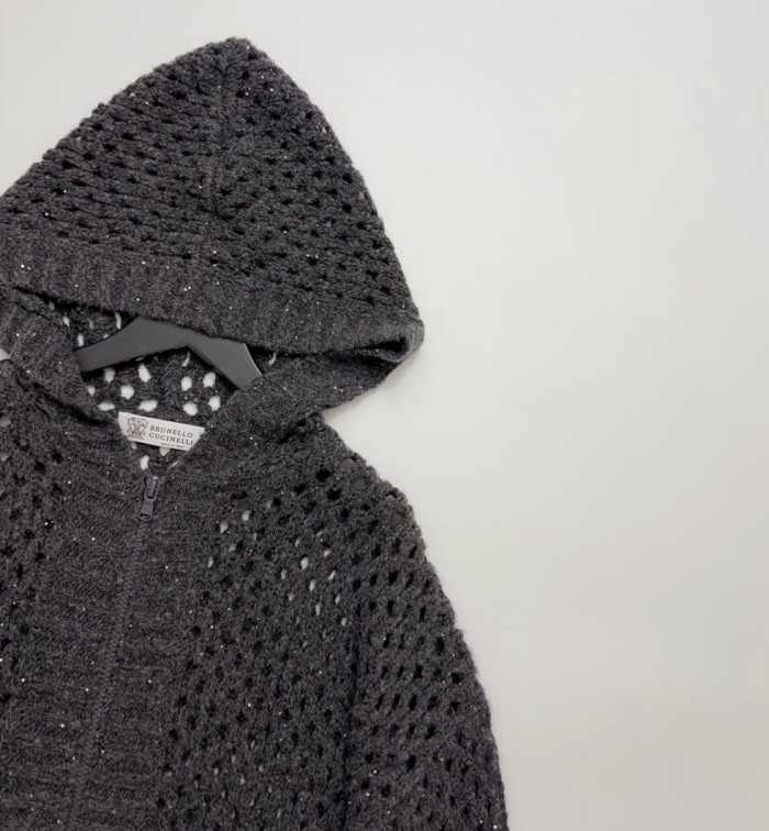 NIGO Brunello Cucinelli Women's Spring/Fall Vintage Sequined Lace-Up Oversized Zipper Knit Hooded Cardigan Ngvp #nigo2311