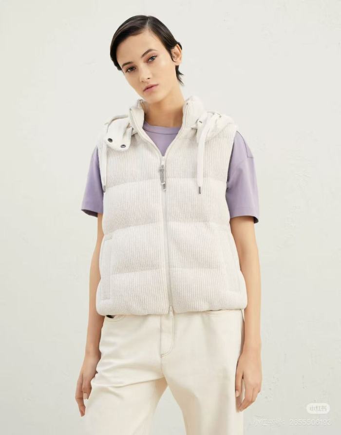 NIGO Brunello Cucinelli Women's Fall/winter Cotton British Ribbed Knit Down Vest Hooded Drawstring Sleeveless Jacket Ngvp #nigo2417