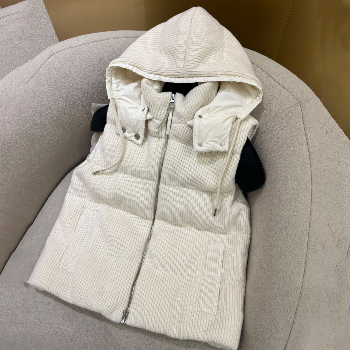 NIGO Brunello Cucinelli Women's Fall/winter Cotton British Ribbed Knit Down Vest Hooded Drawstring Sleeveless Jacket Ngvp #nigo2417