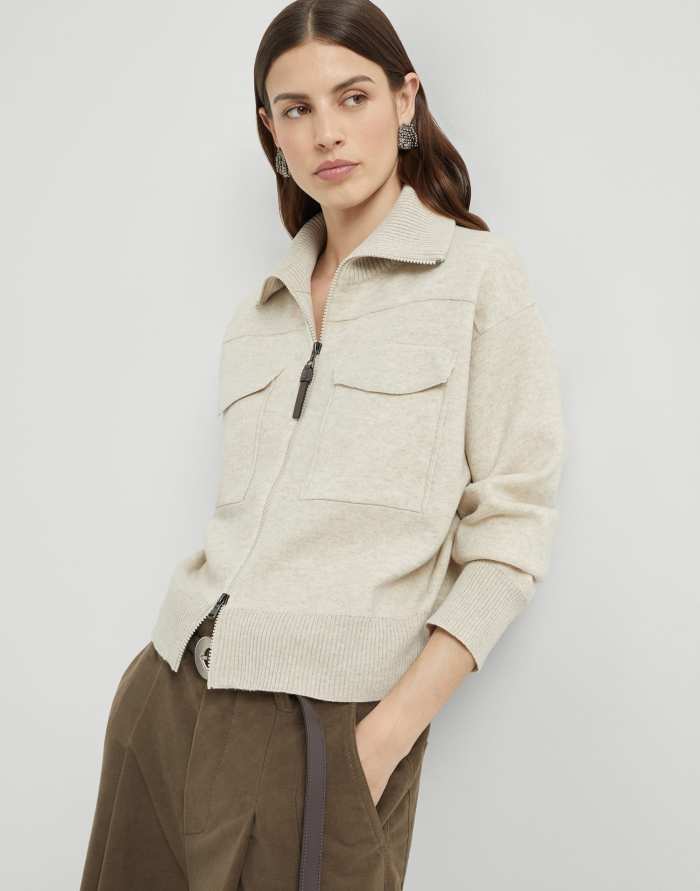 NIGO Brunello Cucinelli Women's Spring/Fall Cashmere High-Neck Zipper Coat Solid Color Long-Sleeve Double-Faced Knit Cardigan With Shiny Zipper Pull Ngvp #nigo2312