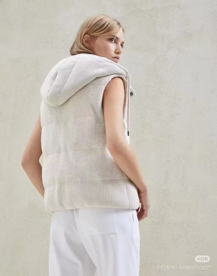 NIGO Brunello Cucinelli Women's Fall/winter Cotton British Ribbed Knit Down Vest Hooded Drawstring Sleeveless Jacket Ngvp #nigo2417