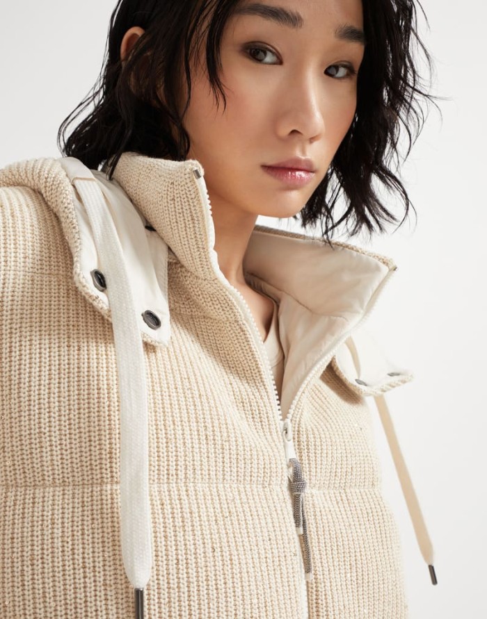 NIGO Brunello Cucinelli Women's Fall/winter Cotton British Ribbed Knit Down Vest Hooded Drawstring Sleeveless Jacket Ngvp #nigo2417