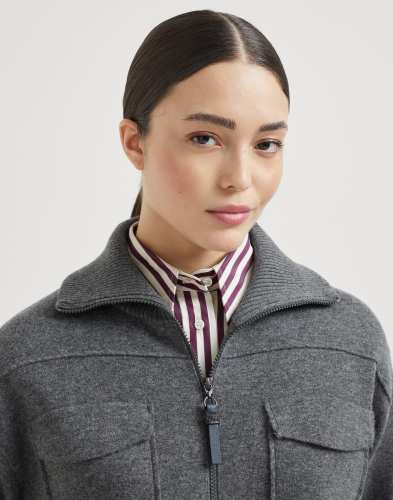 NIGO Brunello Cucinelli Women's Spring/Fall Cashmere High-Neck Zipper Coat Solid Color Long-Sleeve Double-Faced Knit Cardigan With Shiny Zipper Pull Ngvp #nigo2312
