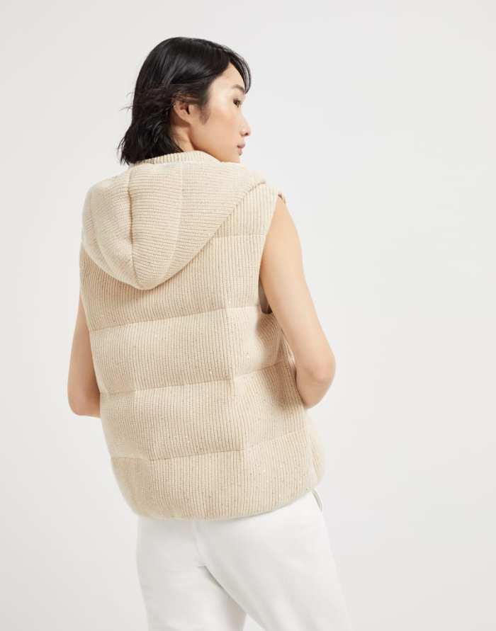 NIGO Brunello Cucinelli Women's Fall/winter Cotton British Ribbed Knit Down Vest Hooded Drawstring Sleeveless Jacket Ngvp #nigo2417
