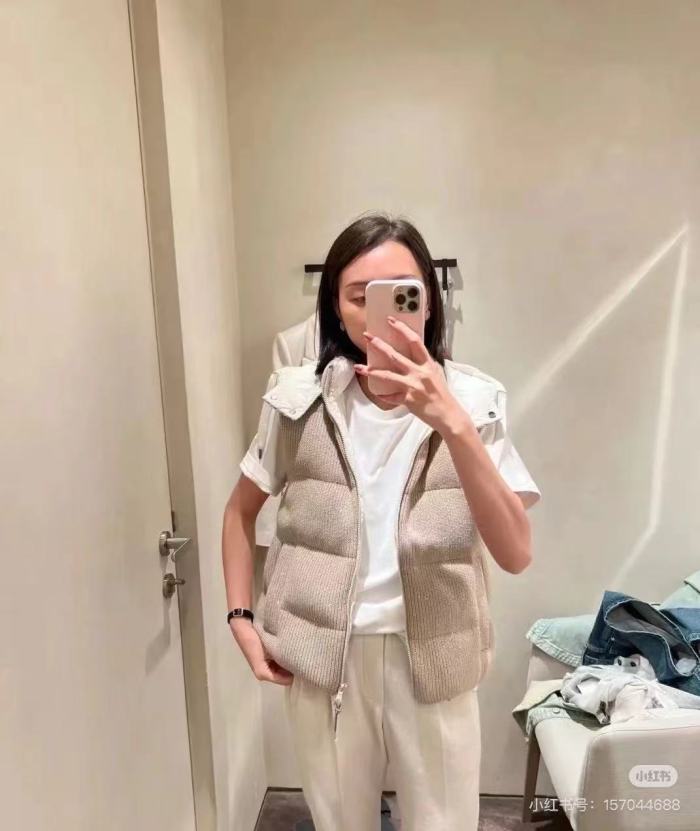 NIGO Brunello Cucinelli Women's Fall/winter Cotton British Ribbed Knit Down Vest Hooded Drawstring Sleeveless Jacket Ngvp #nigo2417