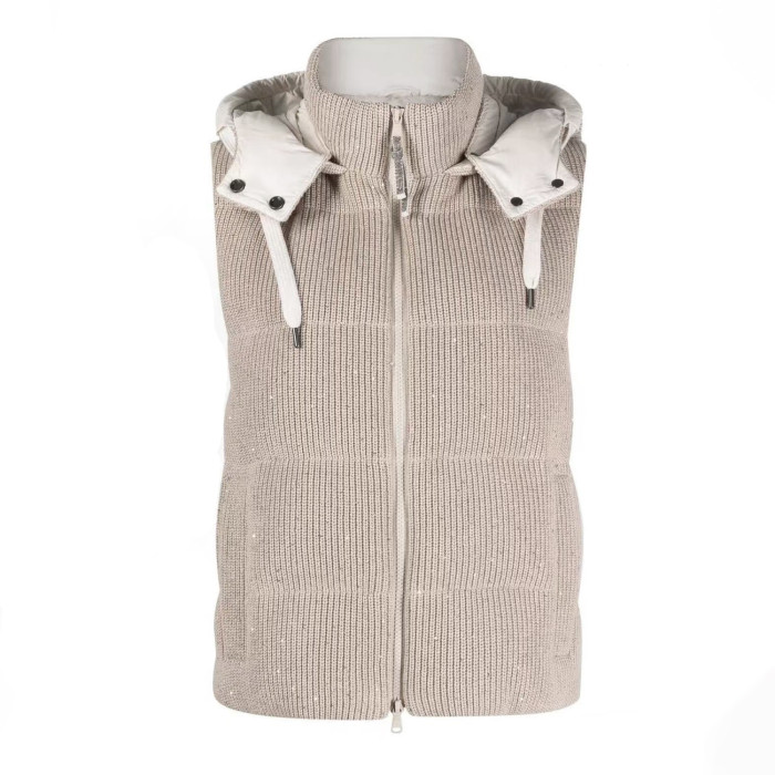 NIGO Brunello Cucinelli Women's Fall/winter Cotton British Ribbed Knit Down Vest Hooded Drawstring Sleeveless Jacket Ngvp #nigo2417