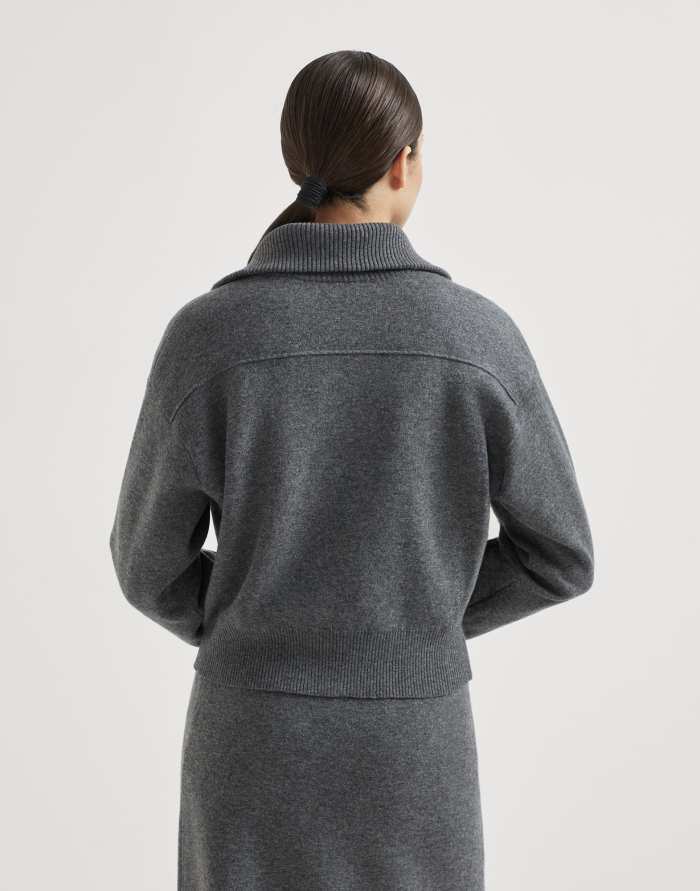 NIGO Brunello Cucinelli Women's Spring/Fall Cashmere High-Neck Zipper Coat Solid Color Long-Sleeve Double-Faced Knit Cardigan With Shiny Zipper Pull Ngvp #nigo2312