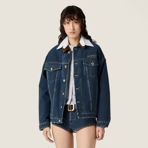 NIGO MiuMiu Men's and Women's Spring/Fall Casual Classic Embroidered Letter Cotton Denim Jacket Flocked Denim Velvet Texture Outerwear Jacket #nigo78447