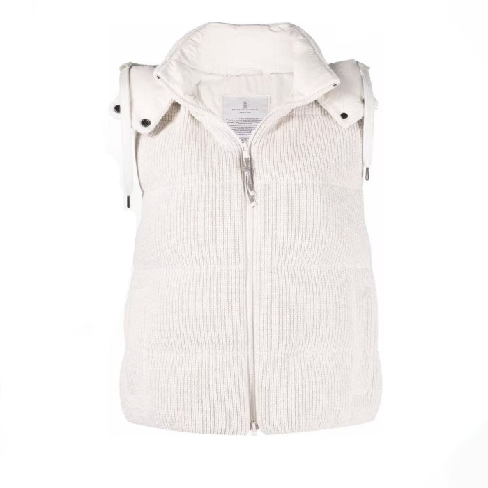 NIGO Brunello Cucinelli Women's Fall/winter Cotton British Ribbed Knit Down Vest Hooded Drawstring Sleeveless Jacket Ngvp #nigo2417