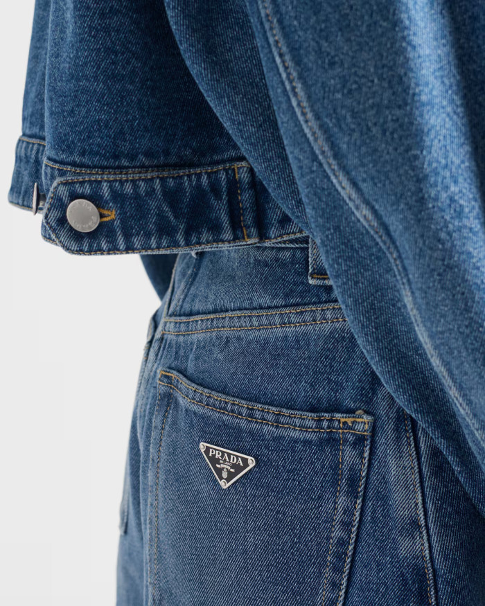 NIGO Prada Women's Summer High-Waisted Solid-Color Cotton Logo Denim Shorts #nigo81526