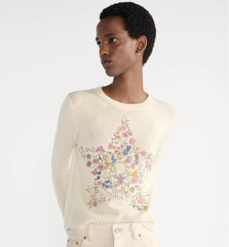 NIGO Dior Women's High-Street Floral Embroidered Spring/Fall/Winter Solid-Color Crewneck Cashmere Long-Sleeve Knit Sweater #nigo81527