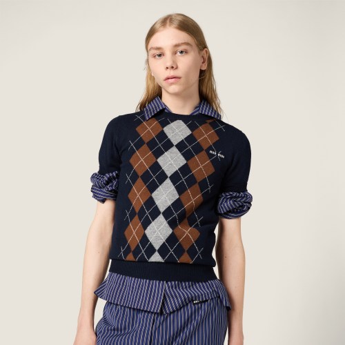 NIGO MiuMiu Women's Summer Fashion Casual Crew Neck Diamond Pattern Slim-Fit Short Sleeve Cashmere T-Shirt #nigo78466