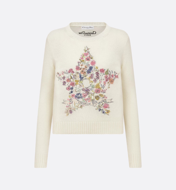 NIGO Dior Women's High-Street Floral Embroidered Spring/Fall/Winter Solid-Color Crewneck Cashmere Long-Sleeve Knit Sweater #nigo81527