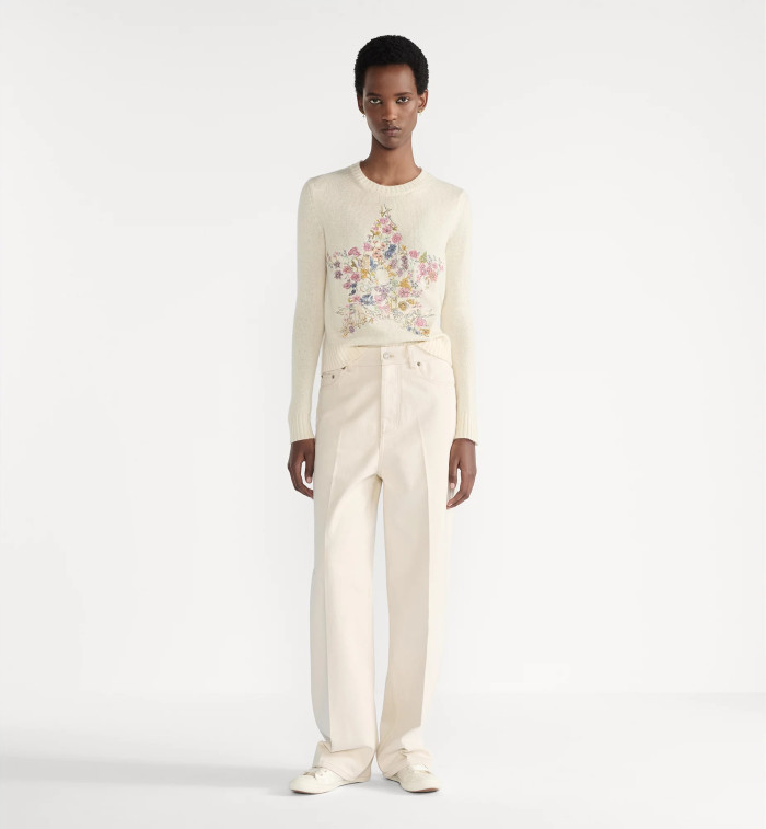 NIGO Dior Women's High-Street Floral Embroidered Spring/Fall/Winter Solid-Color Crewneck Cashmere Long-Sleeve Knit Sweater #nigo81527