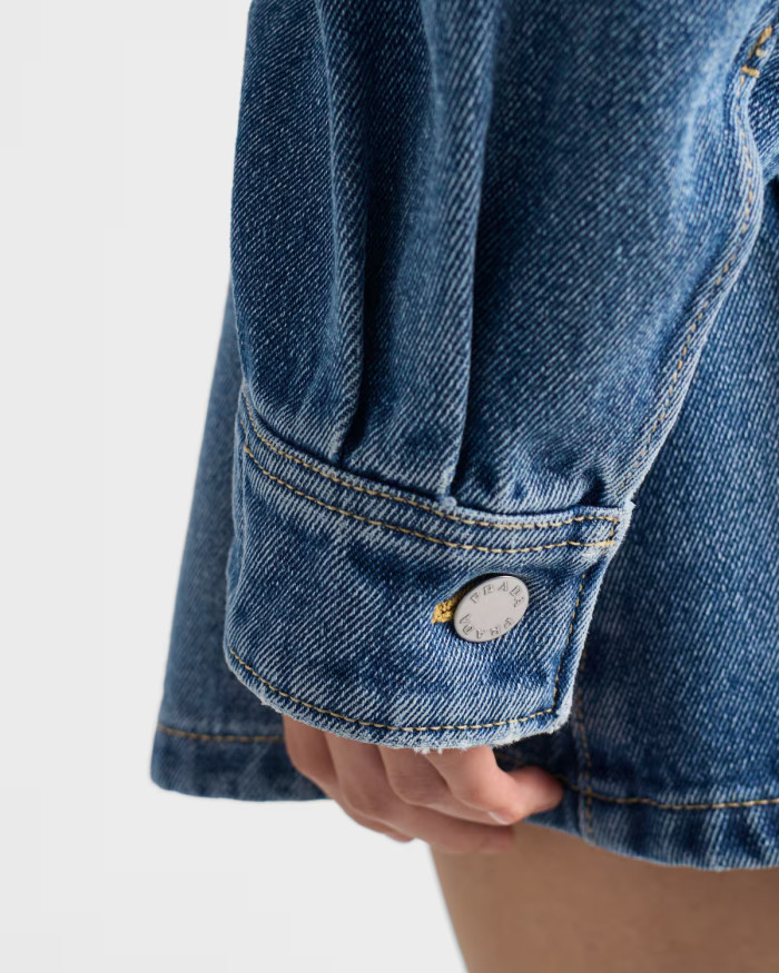 NIGO Prada Women's Vintage Patchwork Leather Collar Spring/Fall Solid Color Logo Zipper Short Cotton Denim Jacket #nigo81525