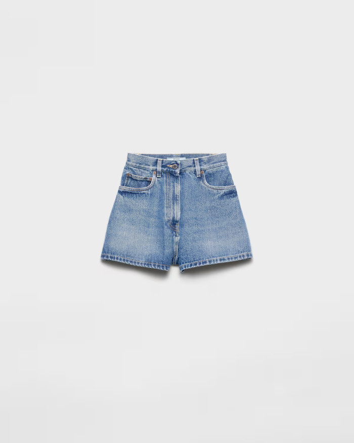 NIGO Prada Women's Summer High-Waisted Solid-Color Cotton Logo Denim Shorts #nigo81526