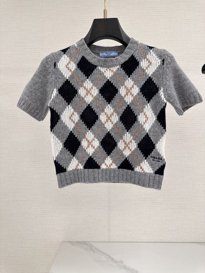 NIGO Prada Women's Summer Fashion Casual Crew Neck Short Sleeve Cashmere Diamond Pattern T-shirt #nigo78468