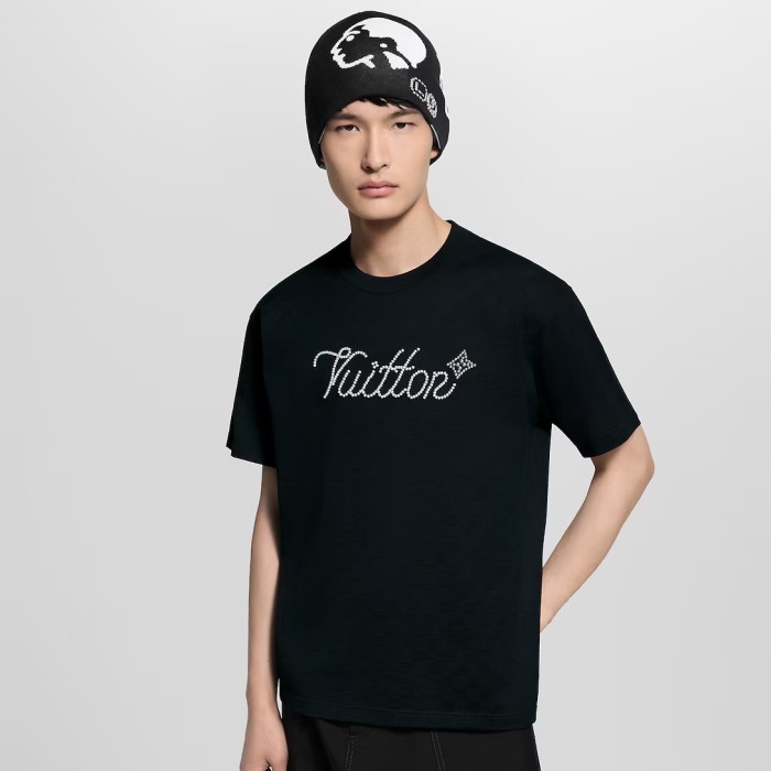 NIGO Louis Vuitton Men's Summer Fashion Casual Solid Color Beaded Embroidered Logo Jacquard Fabric Short-sleeve T-Shirt #nigo78452