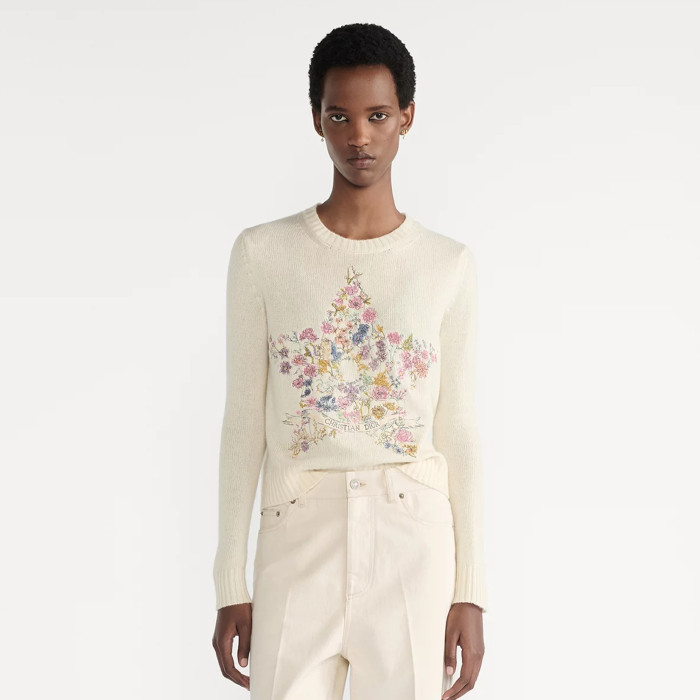 NIGO Dior Women's High-Street Floral Embroidered Spring/Fall/Winter Solid-Color Crewneck Cashmere Long-Sleeve Knit Sweater #nigo81527