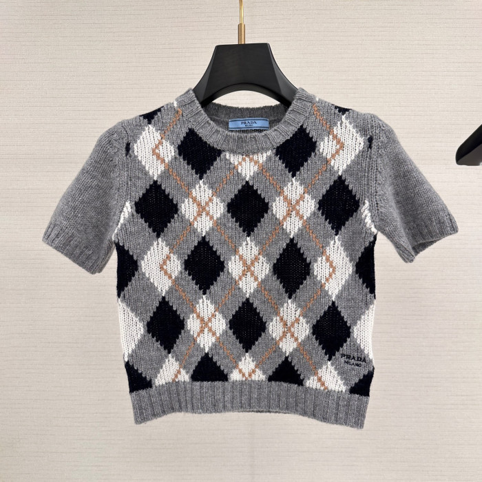 NIGO Prada Women's Summer Fashion Casual Crew Neck Short Sleeve Cashmere Diamond Pattern T-shirt #nigo78468