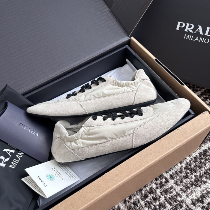 NIGO Prada Women's Spring/Fall Fashion Casual Round Toe Lace Up Mesh Print Logo Cotton Laced Sneakers Shoes #nigo78481