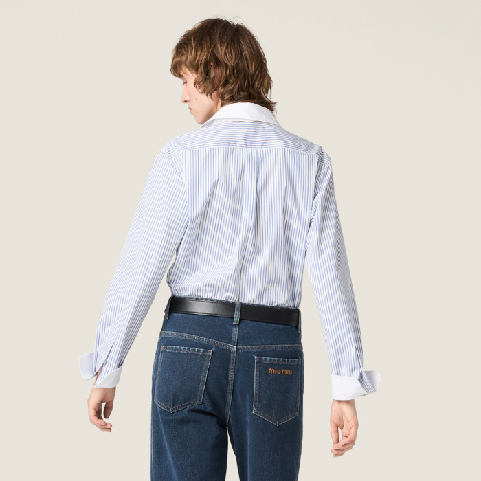 NIGO MiuMiu Women's Spring/Fall Fashion Casual Collared Single-Breasted Cotton Striped Shirt #nigo78474