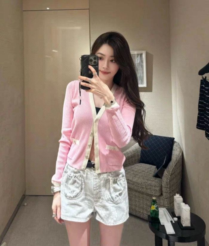 NIGO Chanel Women's Summer Solid Color Cotton V-Neck Single-Button Long Sleeve Knitted Cardigan Ngvp #nigo77365