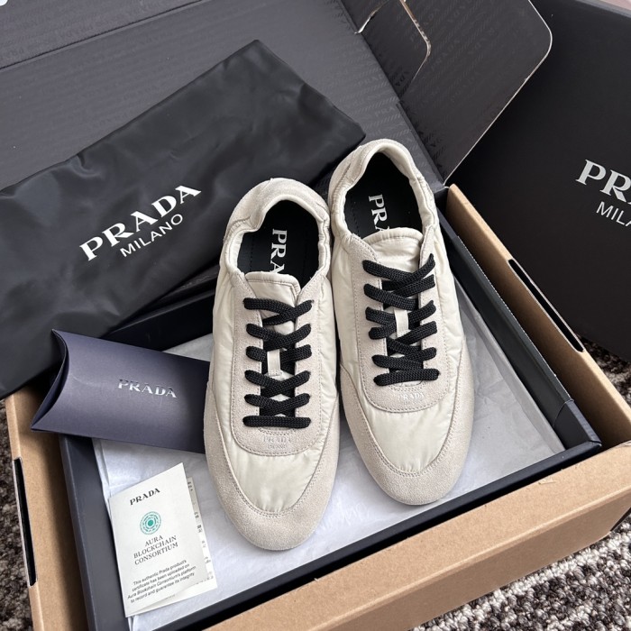 NIGO Prada Women's Spring/Fall Fashion Casual Round Toe Lace Up Mesh Print Logo Cotton Laced Sneakers Shoes #nigo78481