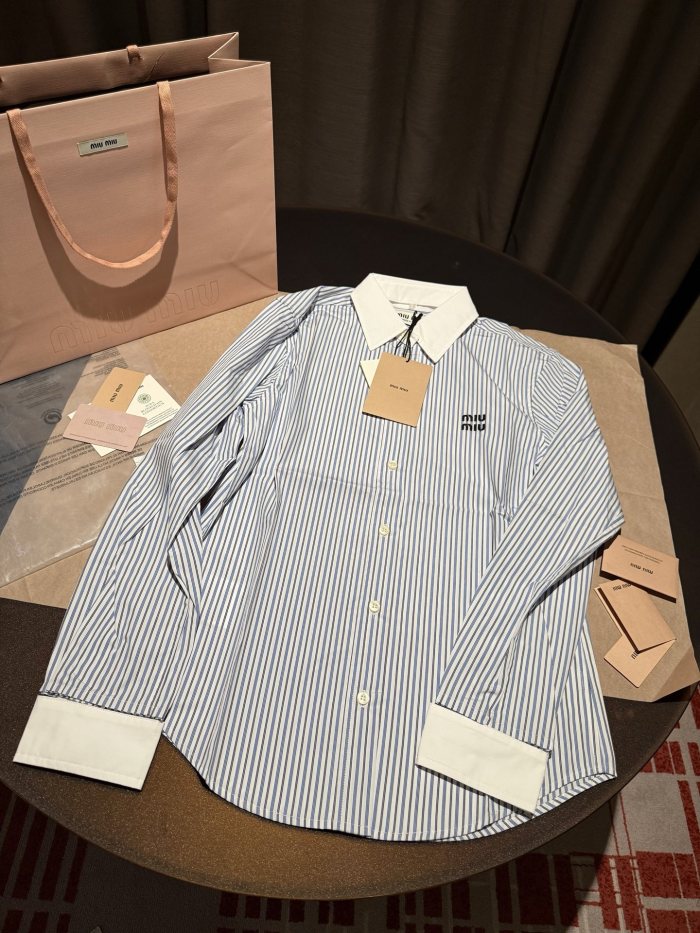 NIGO MiuMiu Women's Spring/Fall Fashion Casual Collared Single-Breasted Cotton Striped Shirt #nigo78474