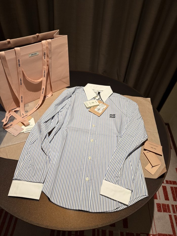 NIGO MiuMiu Women's Spring/Fall Fashion Casual Collared Single-Breasted Cotton Striped Shirt #nigo78474