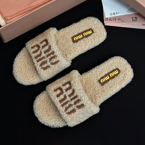NIGO MiuMiu Women's Fall/winter Fashion Casual Round Toe Open Toe Flat Soled Shearling Slippers Shoes#nigo78477