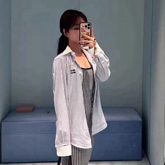 NIGO MiuMiu Women's Spring/Fall Fashion Casual Collared Single-Breasted Cotton Striped Shirt #nigo78474