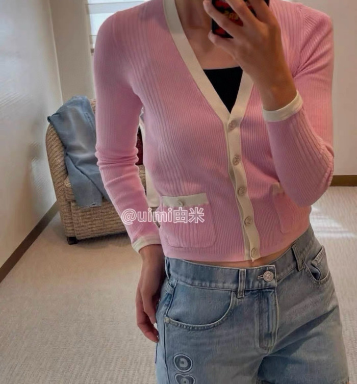 NIGO Chanel Women's Summer Solid Color Cotton V-Neck Single-Button Long Sleeve Knitted Cardigan Ngvp #nigo77365