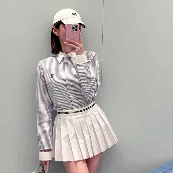 NIGO MiuMiu Women's Spring/Fall Fashion Casual Collared Single-Breasted Cotton Striped Shirt #nigo78474